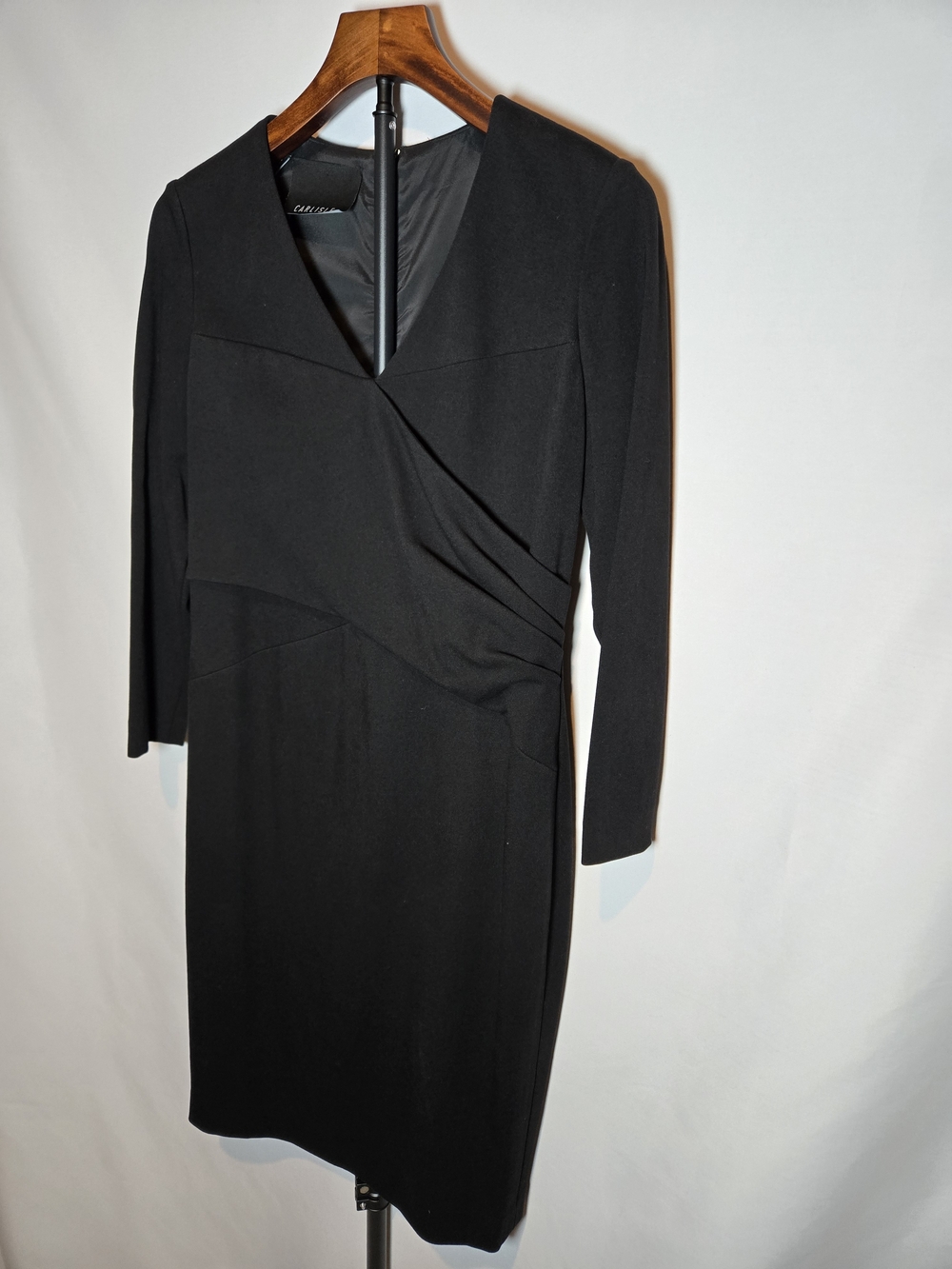 NWOT Carlisle Collection Black Asymmetrical Faux Wrap Sheath Dress Size 4